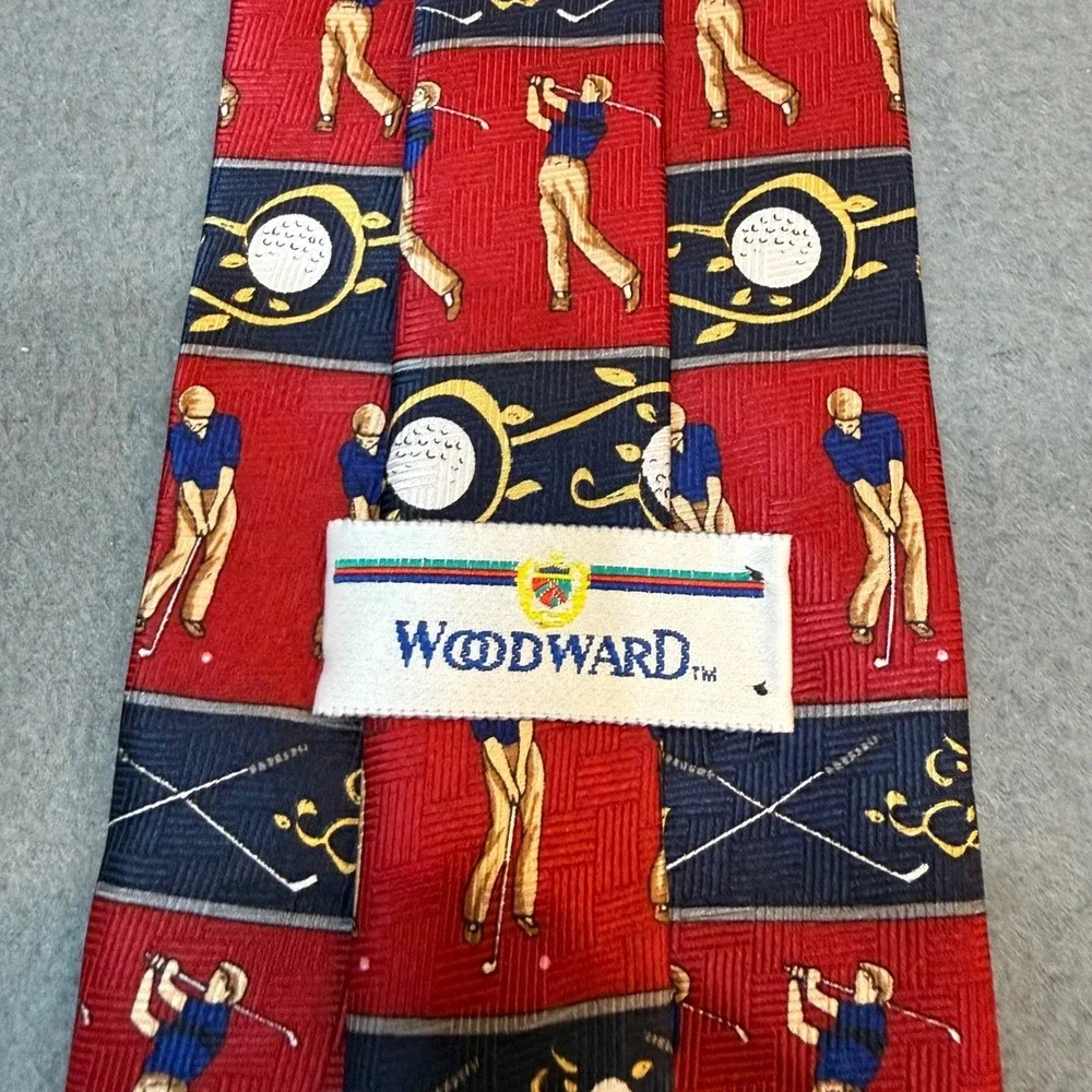 Woodward Vintage Red Silk‎ Golf Tie Novelty Golfer Sports Theme Necktie